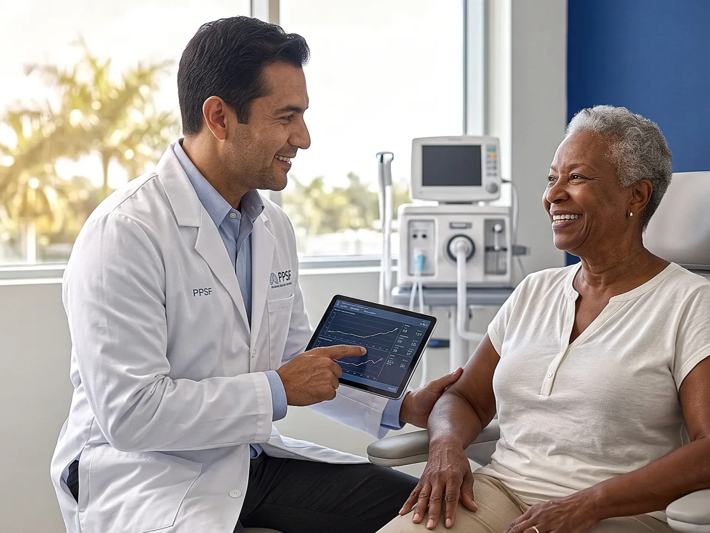 Patient discussing results with doctor on her COPD case